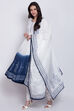 White And Blue Cotton Anarkali Kurta Churidar Suit Set image number 0