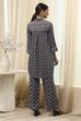 Black Printed Shirt-Style Straight Co-ord Set image number 4