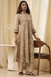 Beige Pure Cotton Floral Kalidar Kurta Set image number 0