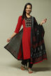Red Flex Machine Embroidered Unstitched Suit Set image number 0