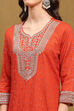 Orange Silk Embroidered Festive Straight Suit Set image number 1