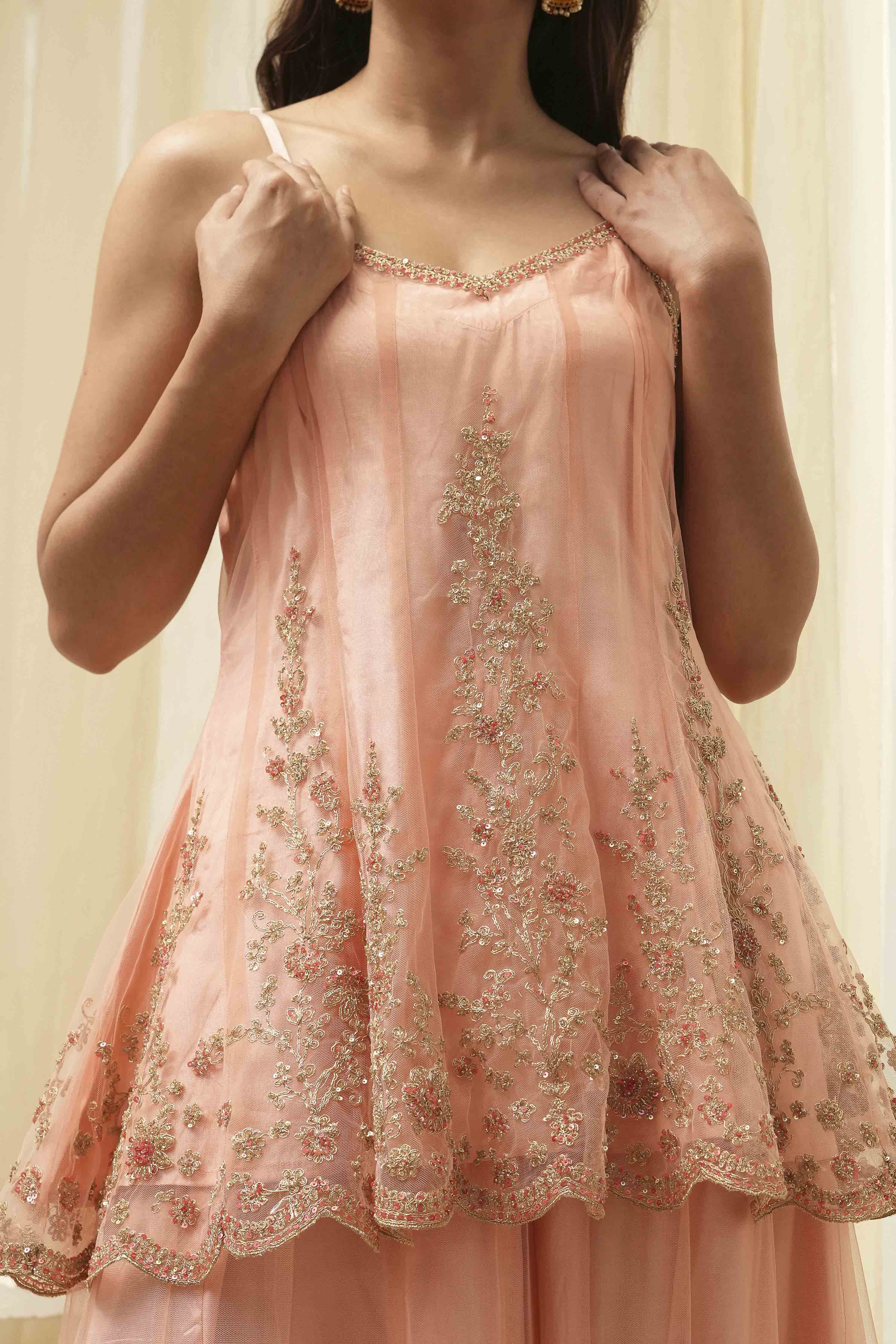 Pink Net Kalidar Suit Set image number 1