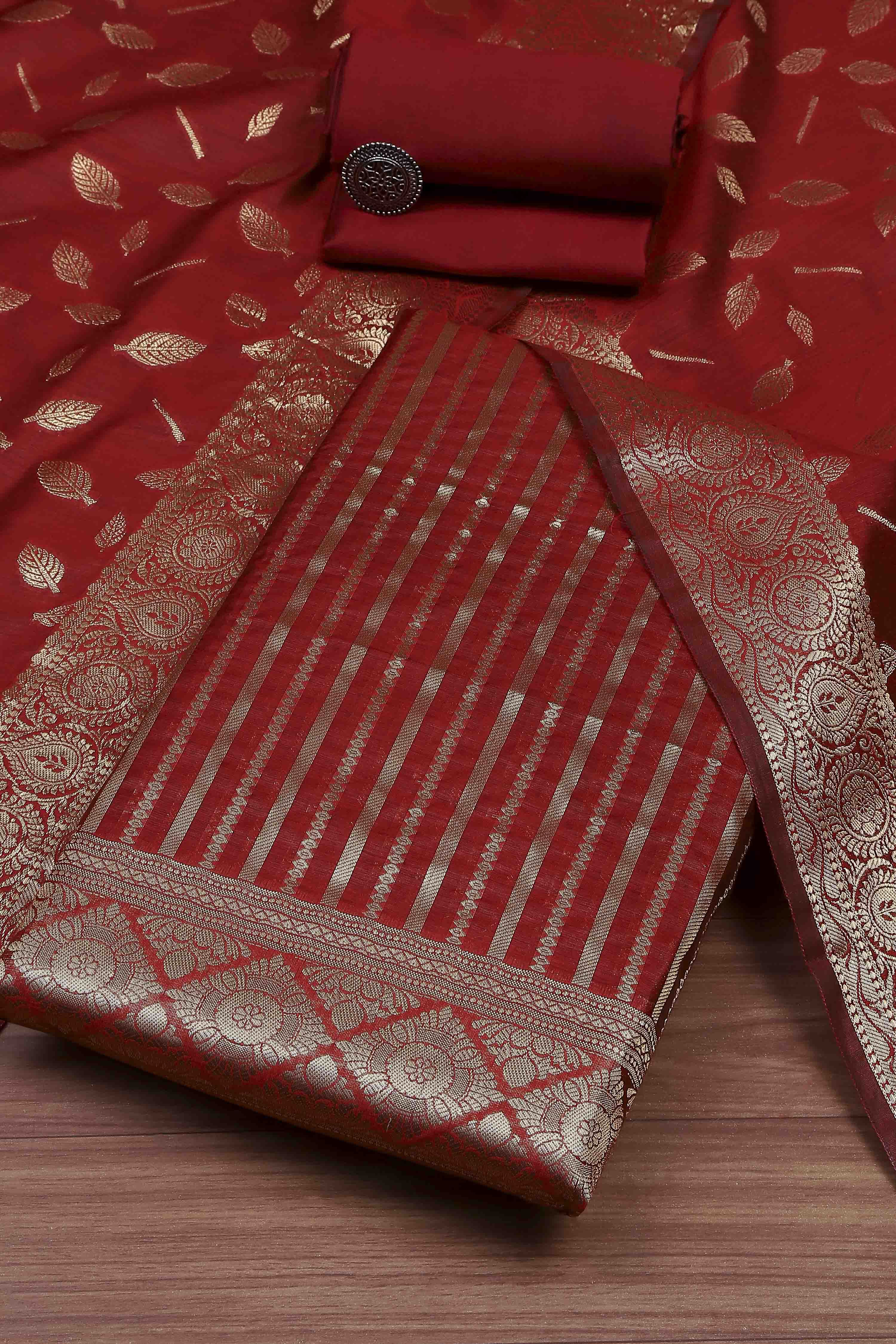 Maroon Banarasi Chanderi Banarasi Print Unstitched Suit Set image number 0