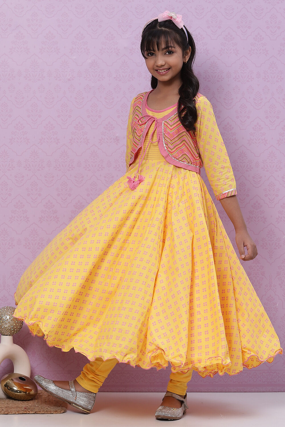 Yellow Cotton Anarkali Suit image number 5