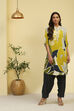 Lime Green and Grey Floral Printed Fusion Kurta Set image number 0
