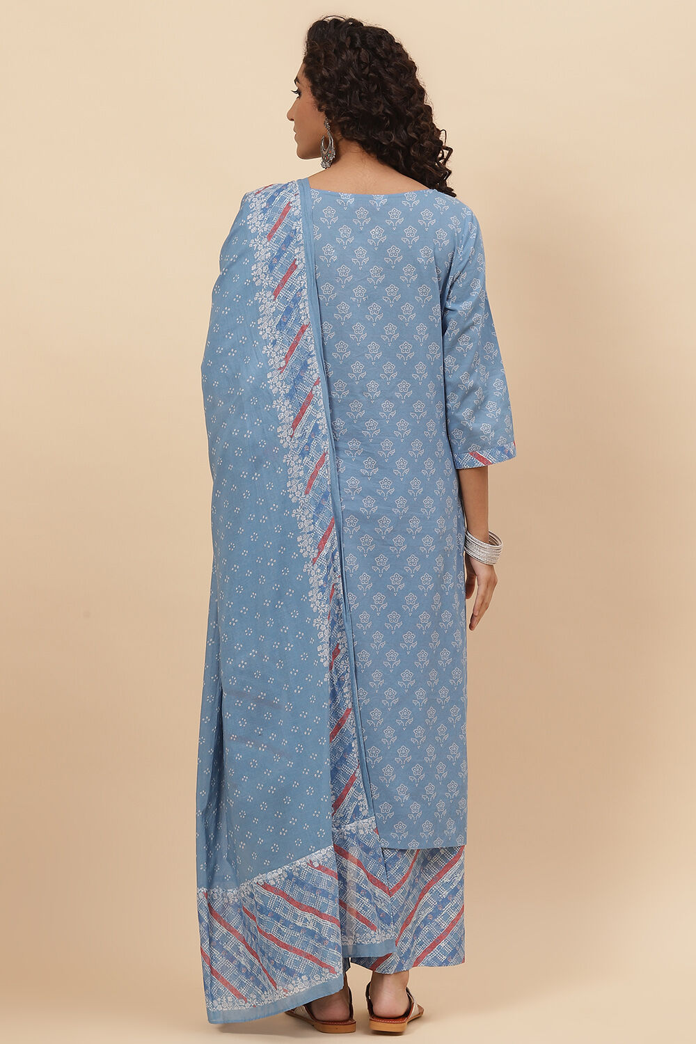 Blue Cotton Straight Kurta Palazzo Suit Set image number 4