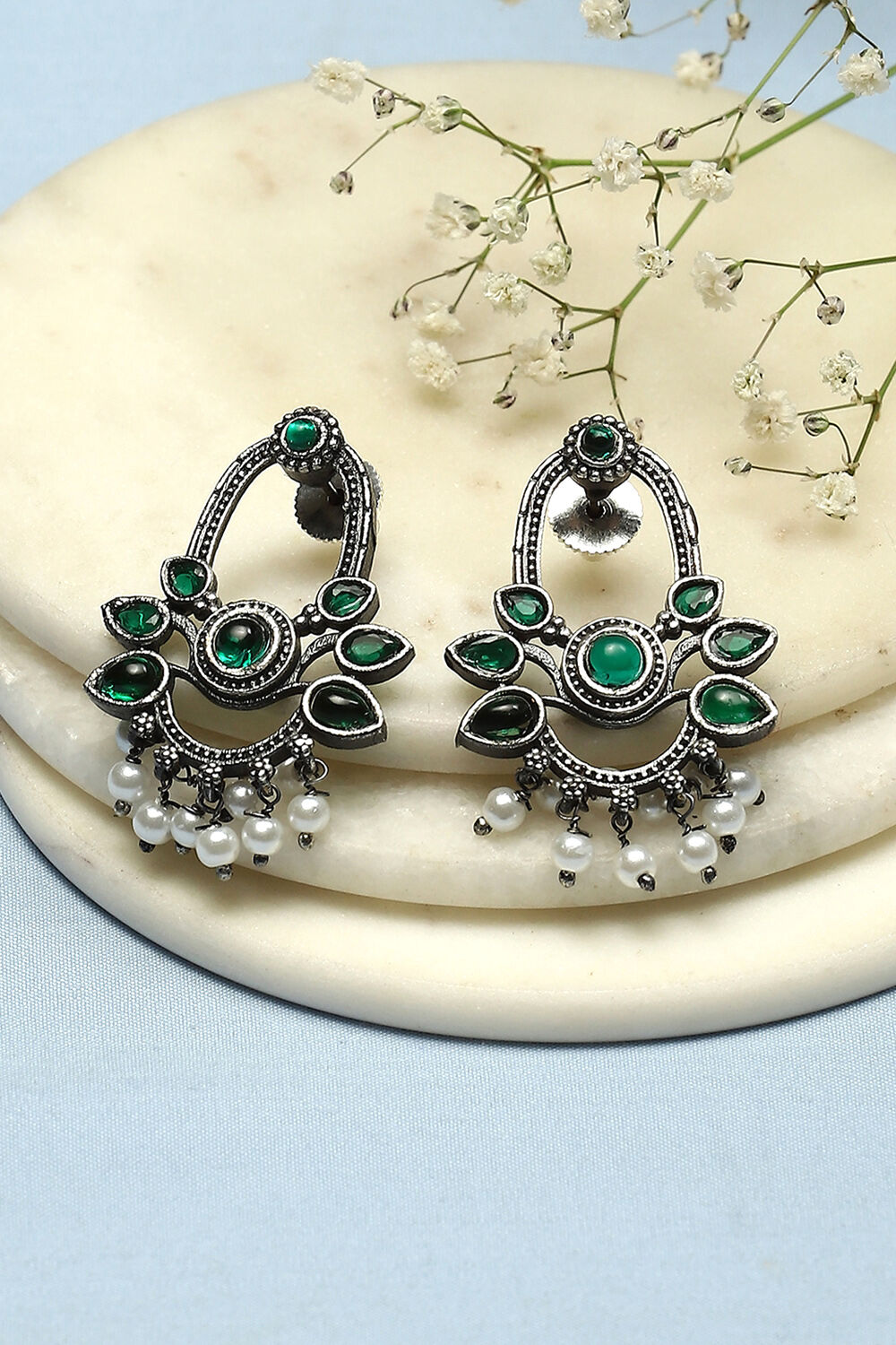 Green Brass Danglers image number 0
