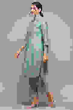 Powder Blue Cambric Narrow Kurta Pant Suit Set image number 4