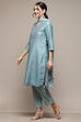 Powder Blue Cambric Narrow Kurta Pant Suit Set image number 4