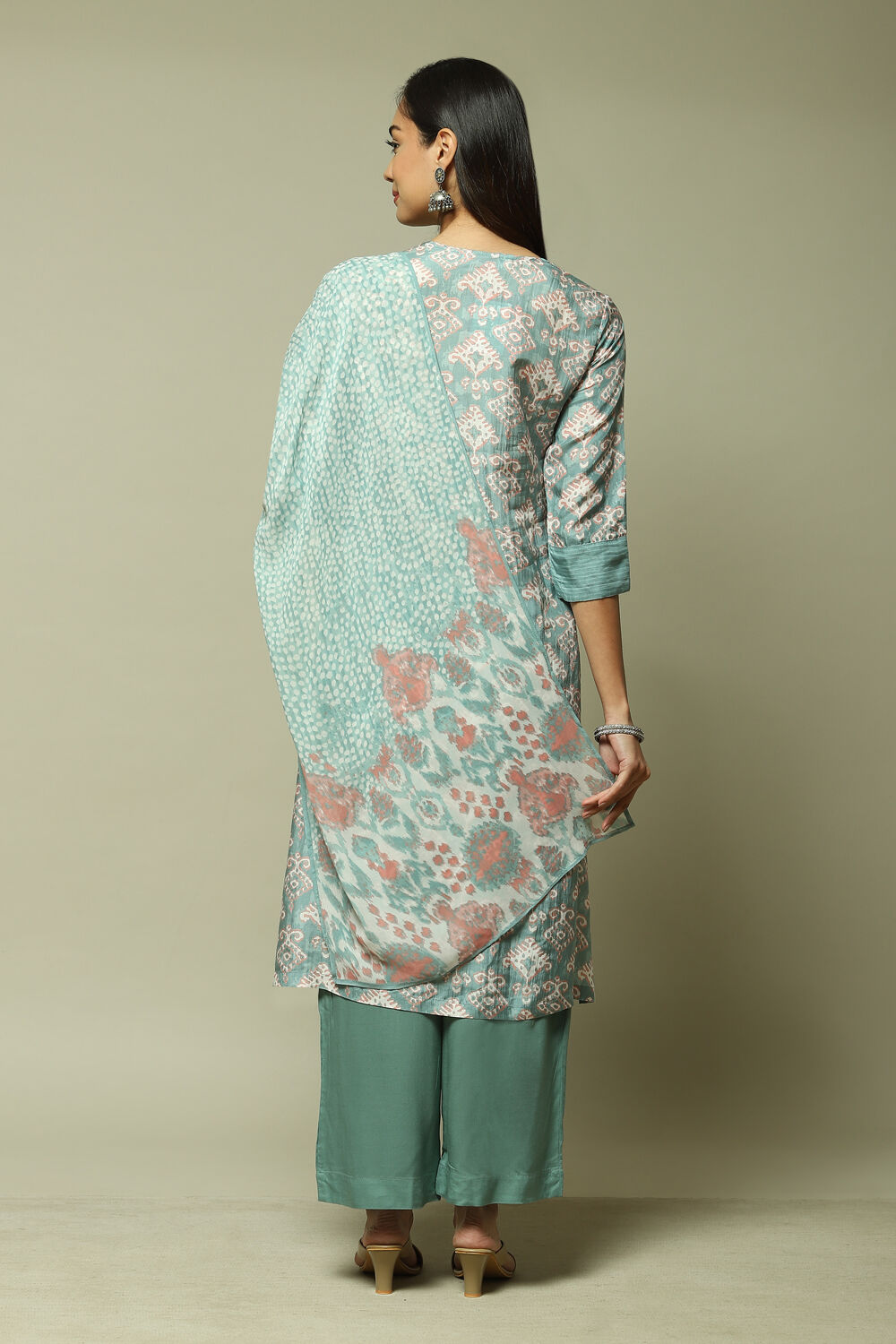 Sea Green Modal Straight Kurta Palazzo Suit Set image number 7