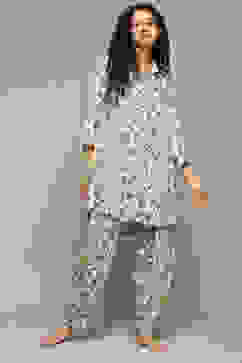 Off White & Blue Rayon Printed 2 Piece Sleepwear Set image number 0