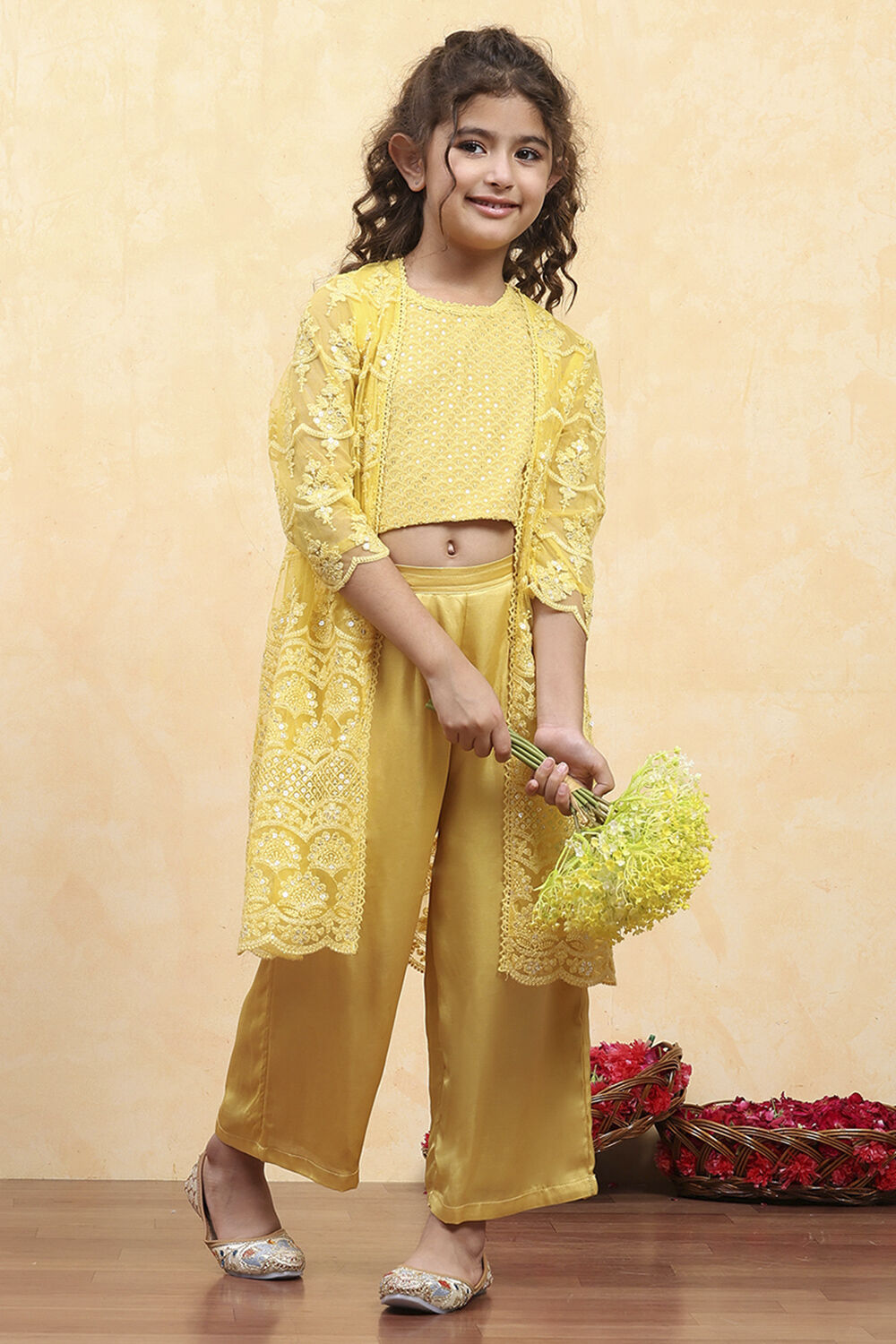 Yellow Viscose Embroidered STRAIGHT 3 Piece Set image number 0