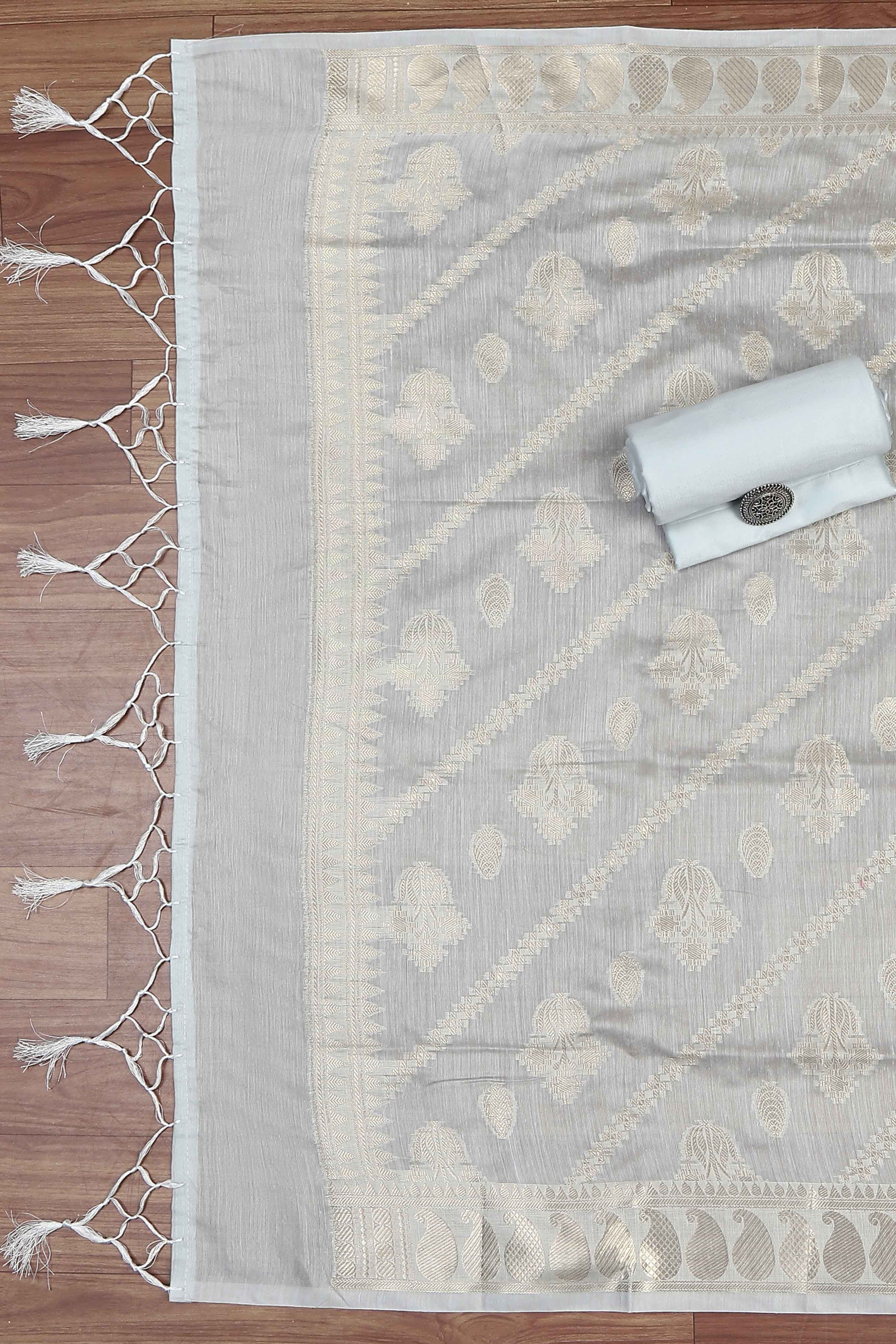 Grey Cotton Printed Embroidered Unstitched Suit Set image number 3