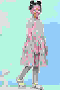 Peach Cotton A-Line Printed Dress image number 3