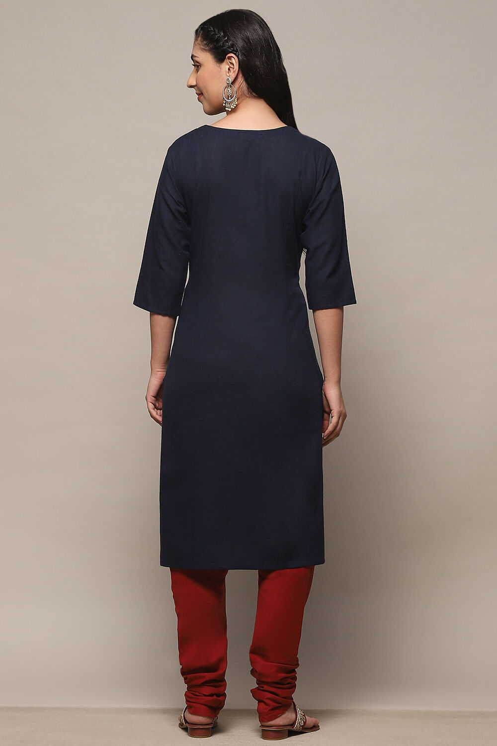 Navy Blue Cotton Unstitched Suit Set image number 6