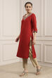 Red Solid Straight Kurta image number 2
