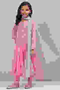 Onion Pink Cotton Anarkali Kurta Churidar Suit Set image number 6