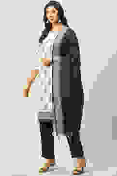 White Cotton Machine Embroidered Unstitched Suit Set image number 5