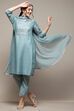 Powder Blue Cambric Narrow Kurta Pant Suit Set