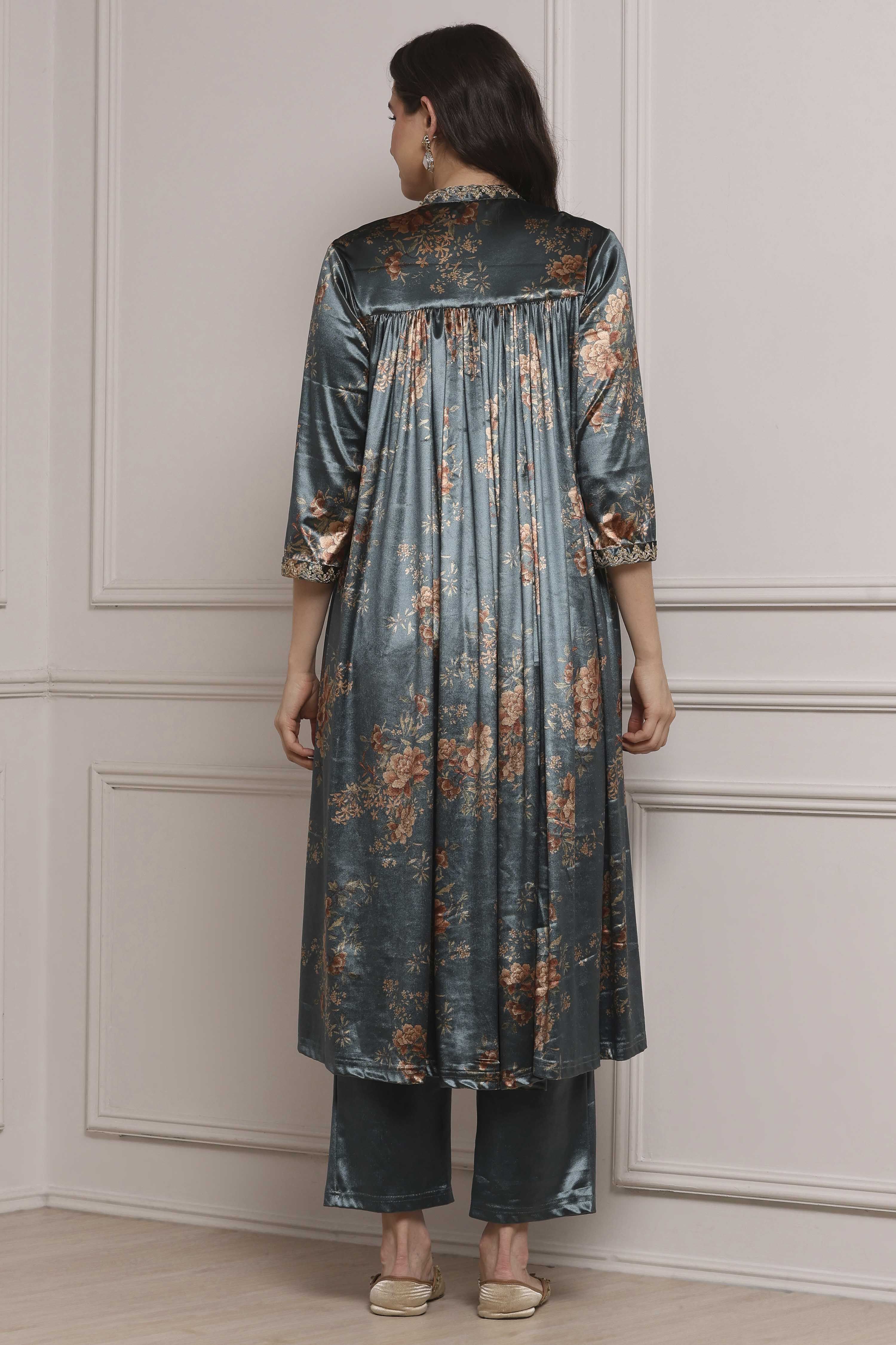 Green Blended Straight Printed Kurta Pants Set image number 4