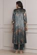 Green Blended Straight Printed Kurta Pants Set image number 4