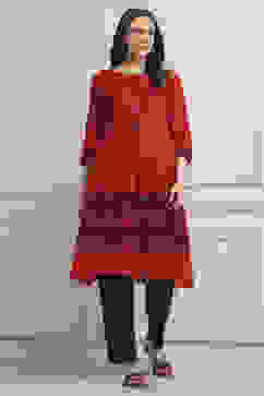 Red Cotton A-Line Kurta Pants Set image number 6