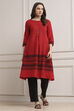 Red Cotton A-Line Kurta Pants Set image number 6