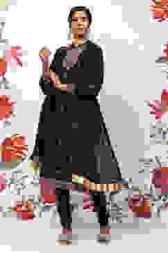 Rohit Bal Black Cotton Blend Straight Kurta Suit Set image number 0