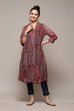 Peach & Blue Polyester Straight Printed Kurta image number 6