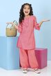 Peach Cotton Printed Straight Suit Set