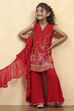 Red Viscose Rayon Printed Straight Sharara Suit Set image number 0