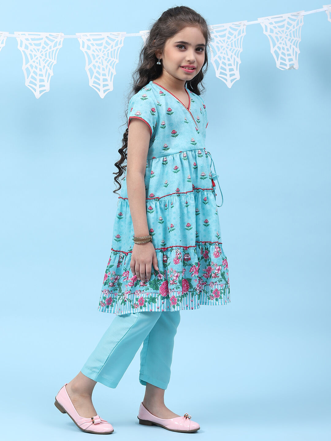Sky Blue Art Silk Straight Printed Kurta image number 5