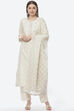 Off White Cotton Hand Block Print Unstitched Suit Set image number 0