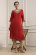 Red Solid Straight Kurta