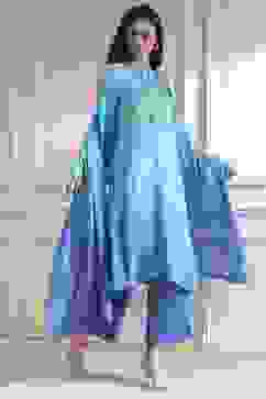 Turquoise Printed Straight Suit Set image number 5