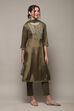 Mustard Viscose Kalidar Kurta Slim Pant Suit Set image number 6