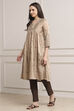 Taupe Poly Cotton Flared Kurta Pants Set image number 3