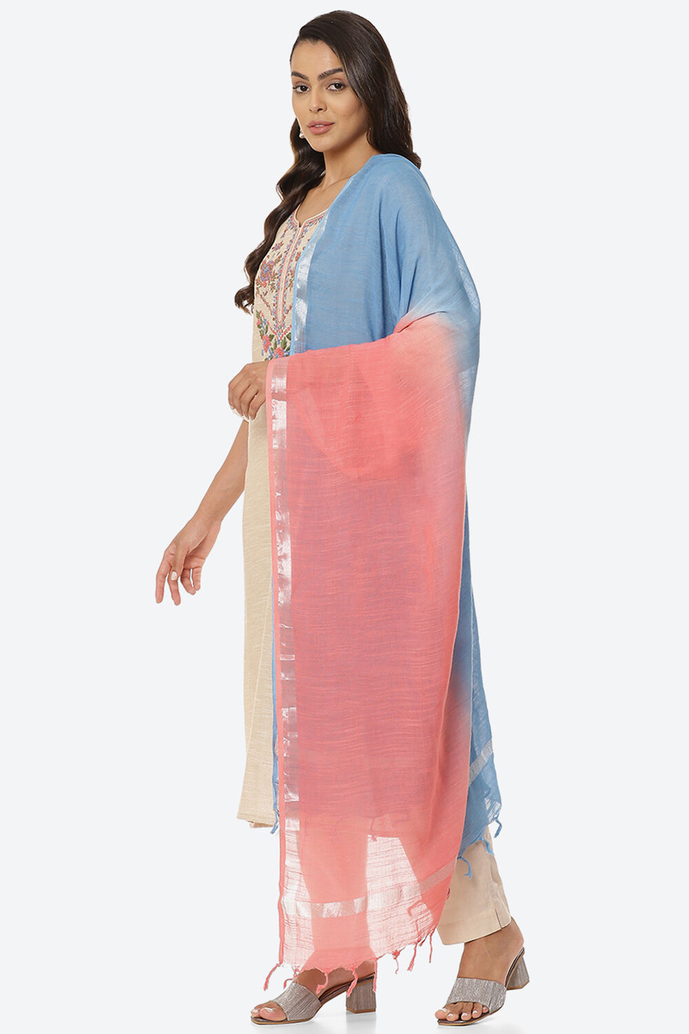 Beige Cotton Unstitched Suit Set image number 6