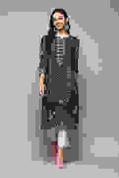 Navy LIVA Straight Printed Kurta image number 5