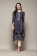 Navy LIVA Straight Printed Kurta image number 5