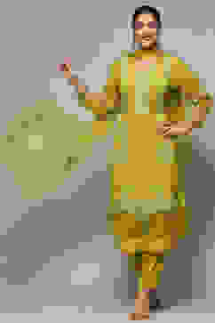 Lime Organza Unstitched Suit set image number 8