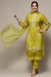 Lime Organza Unstitched Suit set image number 8