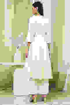 Off-White Cotton Schiffli Anarkali Suit Set image number 4