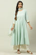 Sea Green Cotton Flared Kurta image number 0