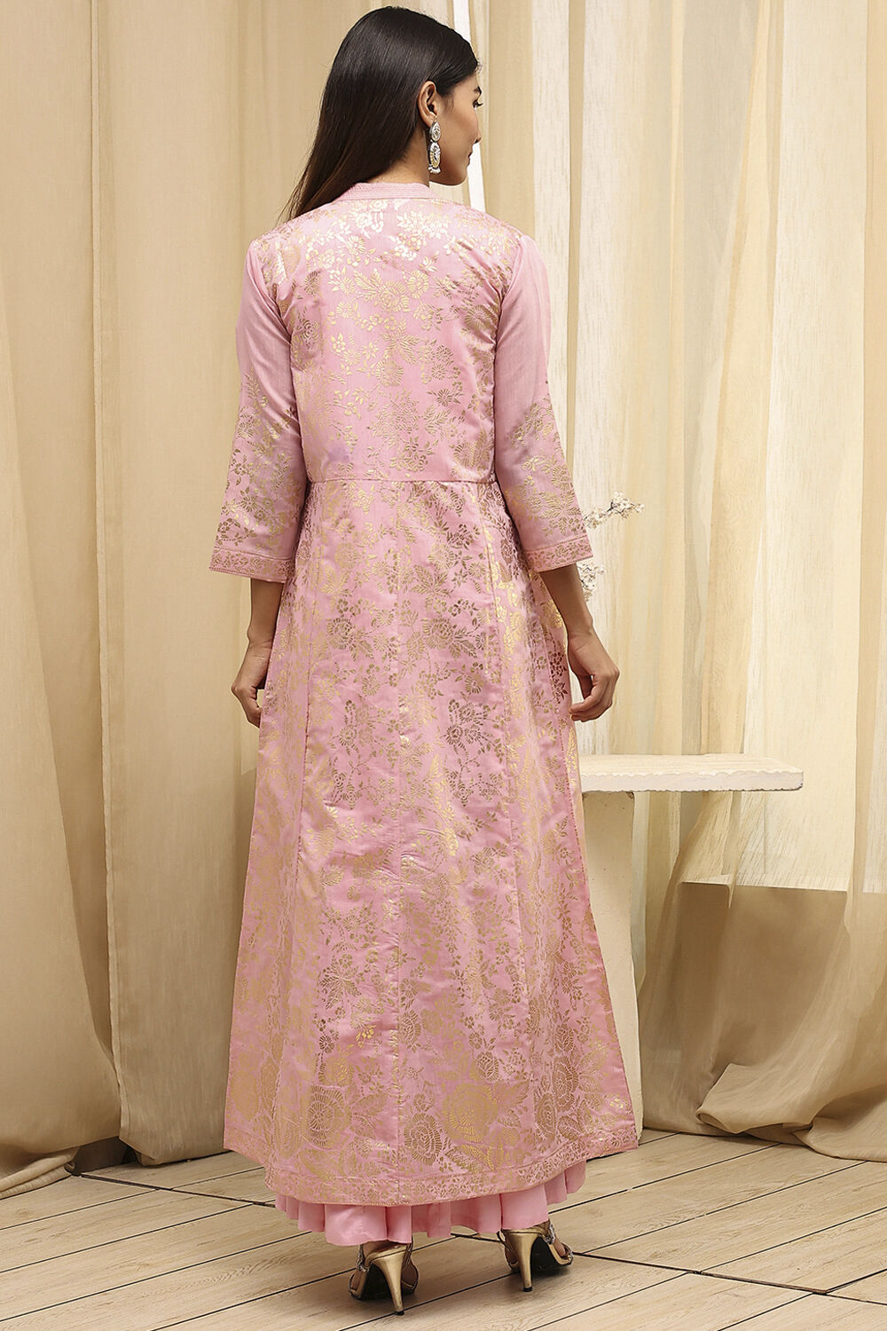 Earthy Brown Printed Layered Cape Dress image number 5