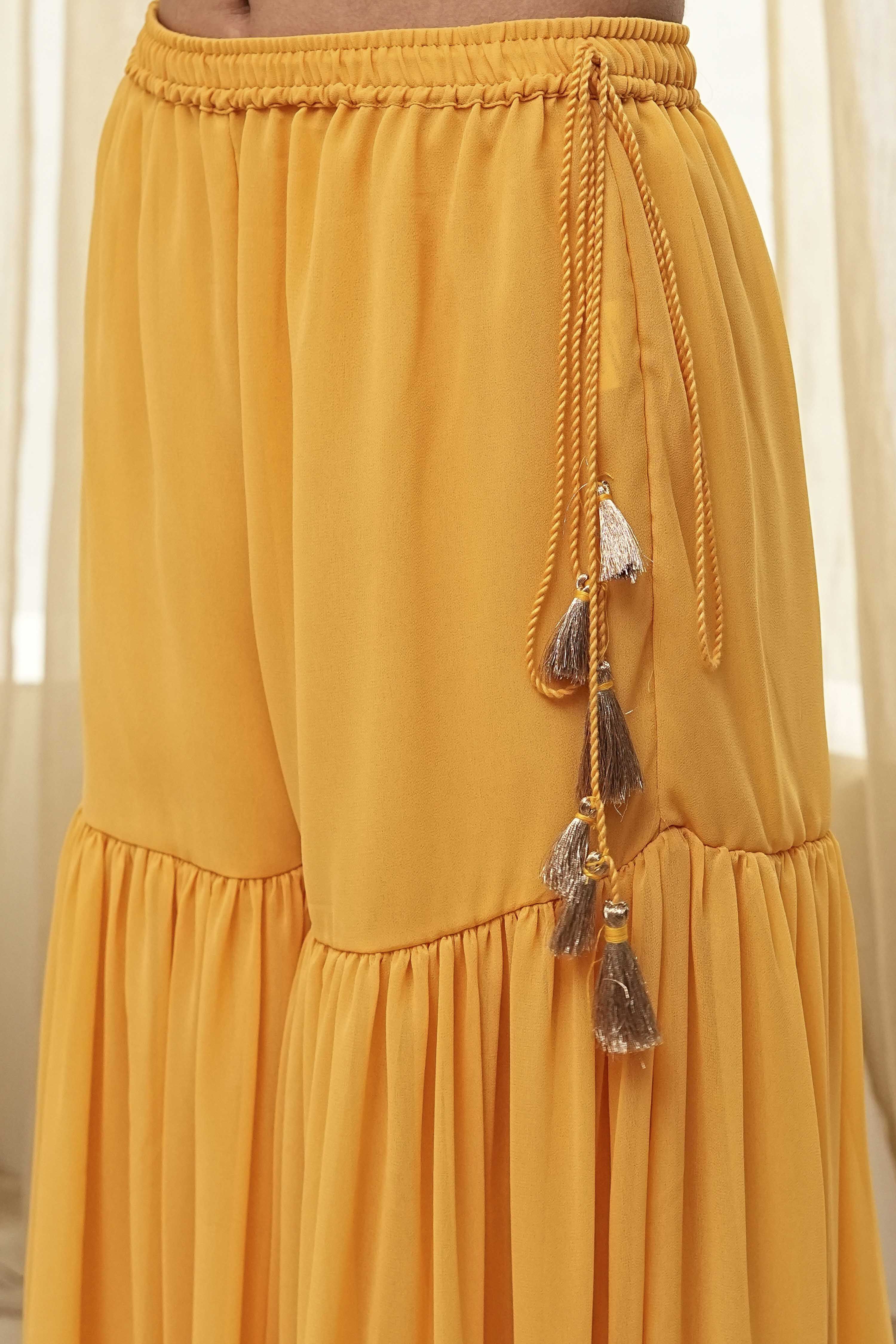 Ochre Yellow Embroidered Straight Suit Set image number 2