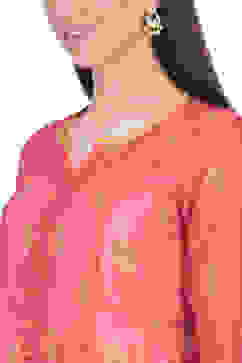 Coral Pink Front Open Cotton Kurta Churidar Suit Set image number 1