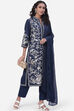 Blue Viscose Silk Straight Kurta Regular Pant Suit Set image number 6