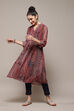 Peach & Blue Polyester Straight Printed Kurta image number 0