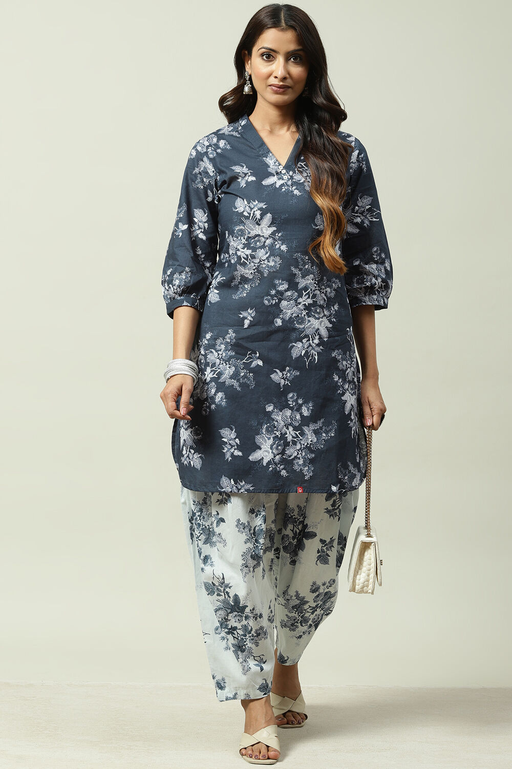 Indigo Cotton Straight Kurta Set image number 0